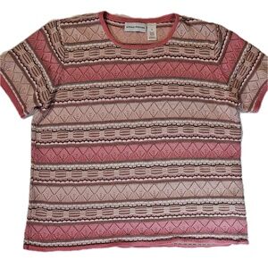 Alfred Dunner Crochet‎ SS Sweater Womens XL Pink Grannycore Pullover Top USA